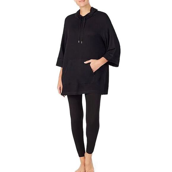 Donna Karan Sleepwear Poncho Women S/M Knit Hooded Black French Terry Soft Cozy - Picture 3 of 10